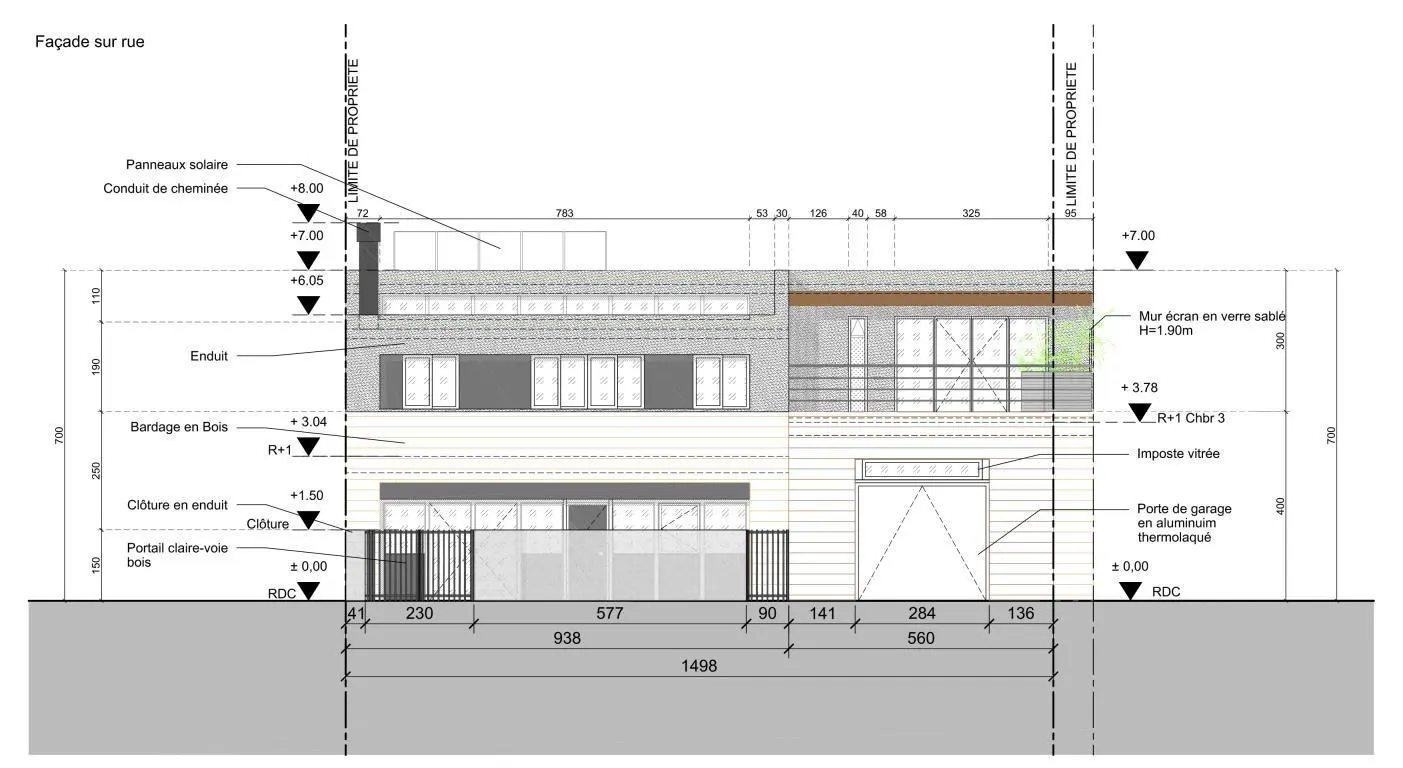 Élévation sur rue du projet
