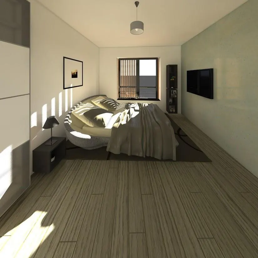 Chambre avec rangements intégrés et menuiserie à petits bois