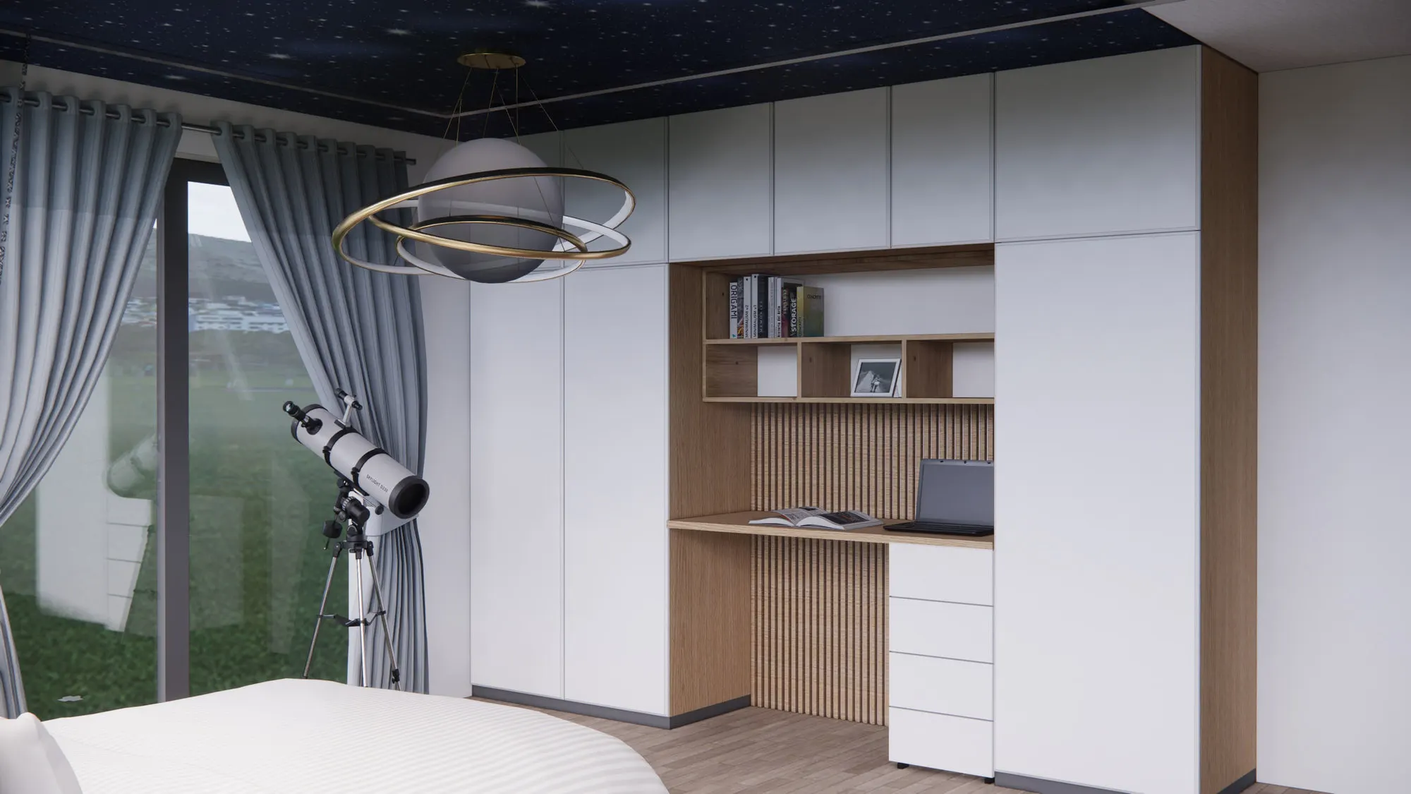 Espace bureau et rangements sur mesure dans la chambre