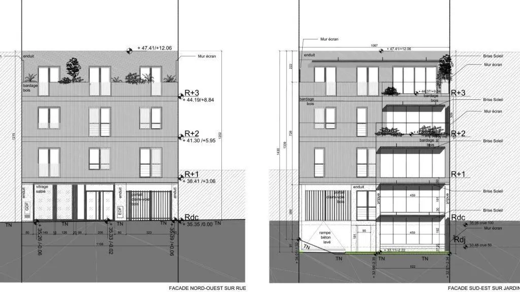 Élévations sur rue et sur jardin